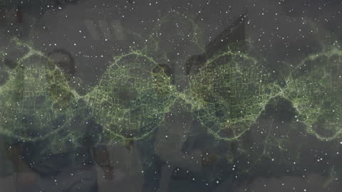 DNA Strand Animation Over Diverse Team of Doctors