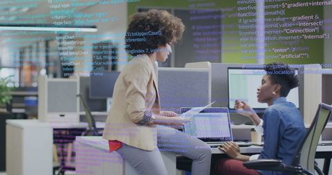 Technology innovation and team collaboration in modern office