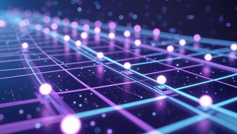Futuristic Neon Grid with Glowing Nodes on Virtual Surface - Download Free Stock Images Pikwizard.com