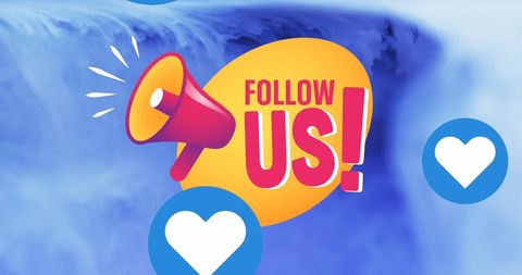 Colorful Social Media Follow Us Icon on Blue Background