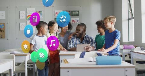 Diverse Classroom with Engaging Teacher and Interactive Learning Tools