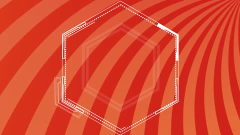 Dynamic Hexagon Animation on Striped Orange and Red Background