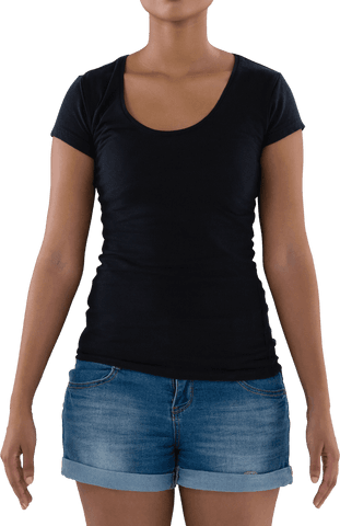 mid section of woman in black t-shirt with denim shorts on white background - Download Free Stock Videos Pikwizard.com