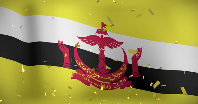 Confetti Falling Over Brunei Flag - Celebrating National Pride - Download Free Stock Images Pikwizard.com