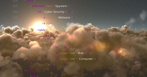 html code amidst cloudy sunrise suggesting futuristic digital landscape - Download Free Stock Images Pikwizard.com