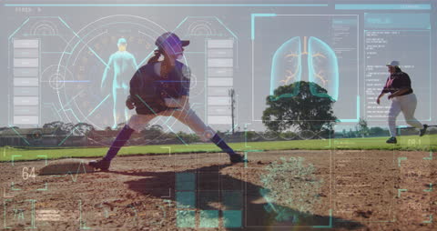 Female Baseball Players with Futuristic Data Overlay