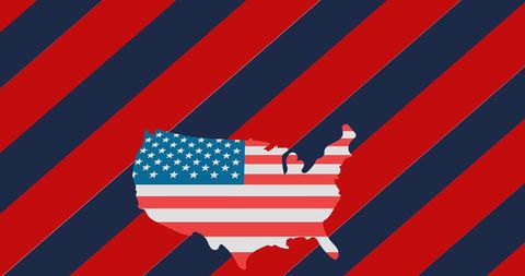 USA Map and Heart with Flag on Striped Background