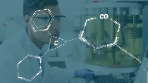 Scientist Analyzing Chemical Data with Augmented Reality Interface