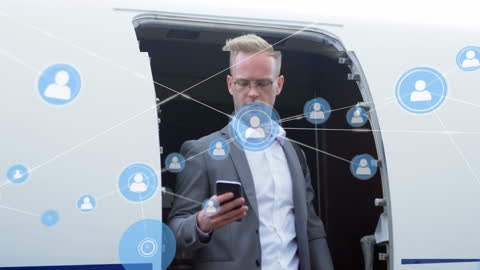 Businessman Using Smartphone with Digital Connectivity Network
