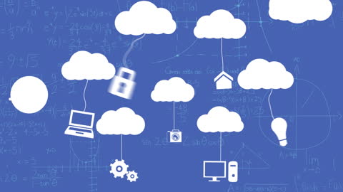 Digital Cloud Computing Networking Concepts on Blue Background