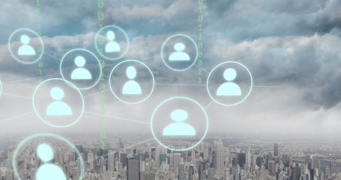 Digital Connections and Data Processing Over Urban Skyline