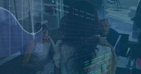 Team Analyzing Digital Financial Charts in Modern Conference Room