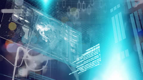 Futuristic Digital Interface with Data Visualizations and Graphics