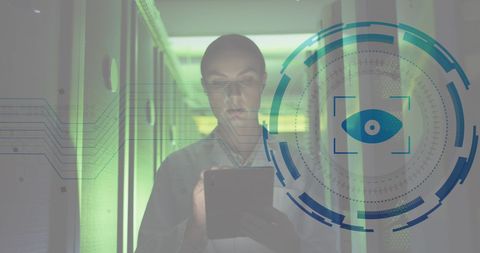 Engineer in Data Centre with Digital Security Interface - Download Free Stock Images Pikwizard.com