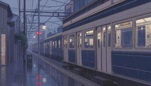 Suburban Passenger Train in Moody Reflection