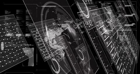 Futuristic Digital Interface with Data Charts and Globe