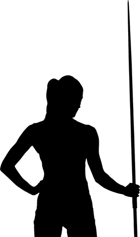 Silhouette of female athlete holding javelin on transparent background