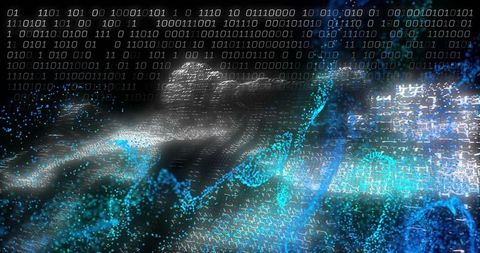 Cascading Binary Waveform and Glowing Data Streams