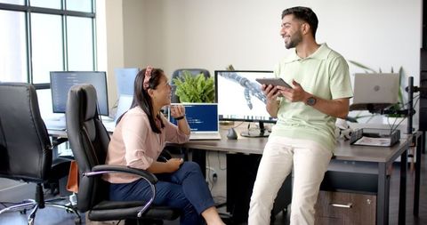 Modern office collaboration with tablet technology