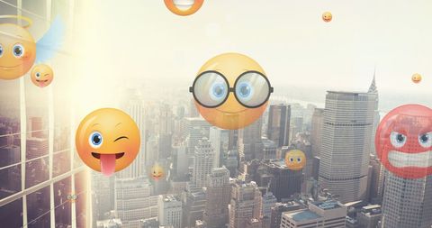 Floating Emoji Icons Among Urban Cityscape - Download Free Stock Images Pikwizard.com