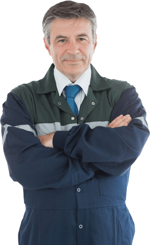 Transparent Portrait of Confident Mature Repairman with Arms Crossed