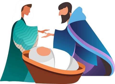 Holy family with baby jesus in manger transparent background