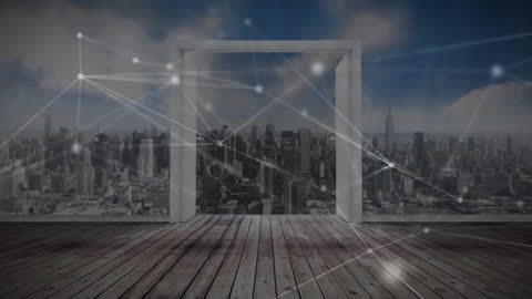 Digital Connections Framework Over Urban Skyline