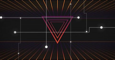 Futuristic neon triangle abstract with glowing grid lines