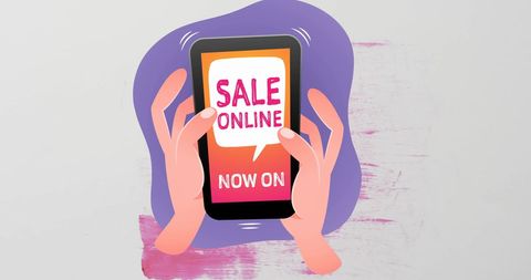 Online sale promotion hand holding smartphone illustration
