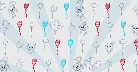 Playful Animals and Colorful Balloons on Gray Background