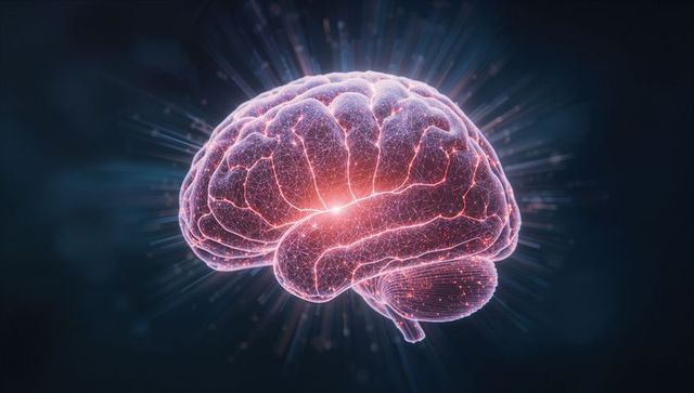 Glowing Futuristic Brain in Cyberspace