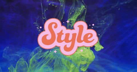 Colorful typography with green liquid on blue background