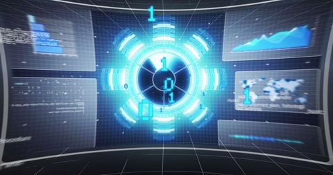 Dynamic visualization showcasing advanced interface with holographic elements, ideal for representing topics such as future technology, digital analysis, and user interfaces. Suitable for use in presentations, technology blogs, or visual storytelling related to sci-fi and computing industries.