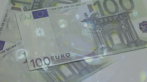 Digital Data Overlay on Euro Banknotes Animation