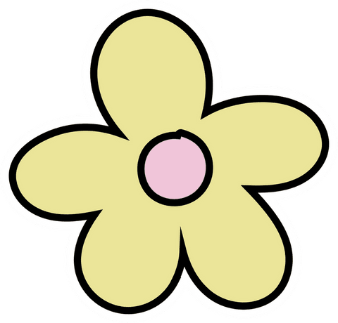 Yellow 5-Petal Flower with Pink Center on Transparent Background