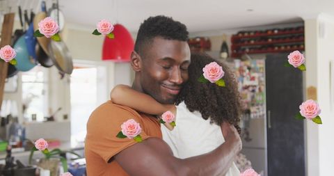 Loving Father Embracing Daughter with Rose Overlay - Download Free Stock Images Pikwizard.com