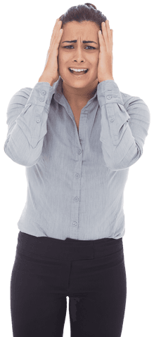 Stressed Businesswoman Holding Head on Transparent Background