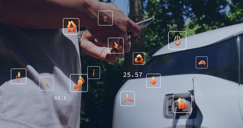 Digital dashboard displaying green eco charging stats for electric vehicle