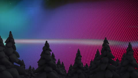 Digital Dreamscape Overhead into Animated Fir Forest