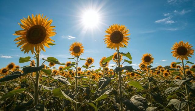 Sunflowers Bathing in Warm Sunlight on Farm