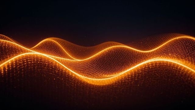Glowing Orange Wave Mesh in Dynamic Digital Space