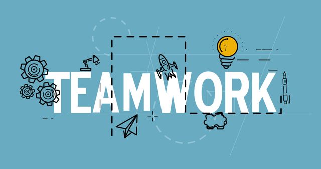 Teamwork Concept with Business Icons on Blue Background - Download Free Stock Images Pikwizard.com