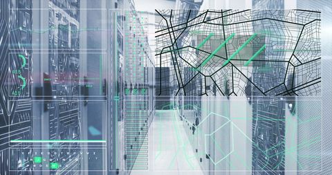 Digital Data Flow Overlay on Server Rooms in Tech Environment - Download Free Stock Images Pikwizard.com