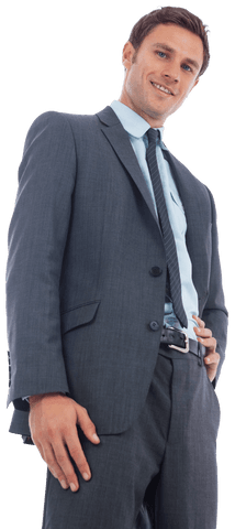 Cheerful Businessman Standing with Hand on Hip Transparency