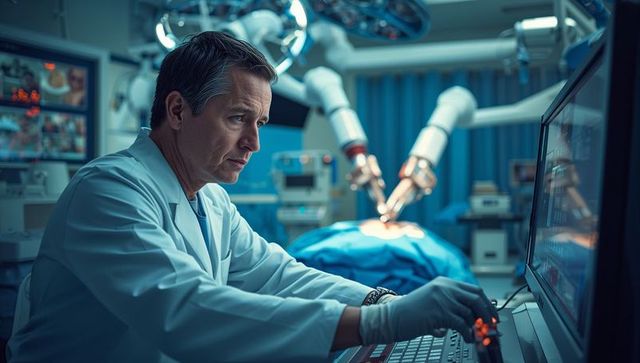 Surgeon Controlling Robotic Arms in Advanced Operating Room