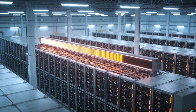 Illuminating server rack aisle with amber led strip highlighting high-density data center