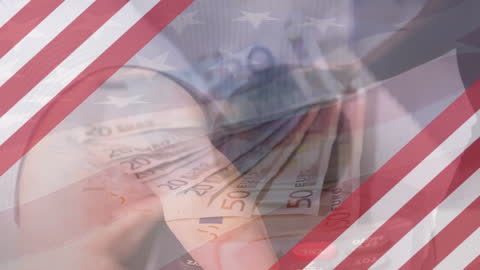 Global Business Concept with USA Flag and Euro Banknotes