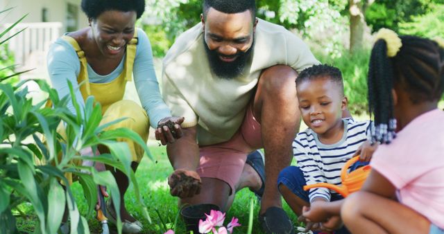 Family Gardening Outdoors Together on Sunny Day - Download Free Stock Images Pikwizard.com