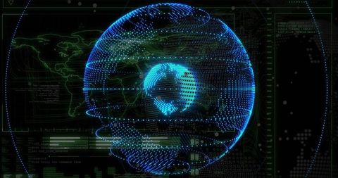 Glowing Blue Holographic Globe in Digital Interface