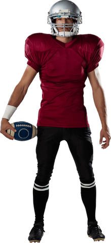 Confident football player in red jersey on transparent background
